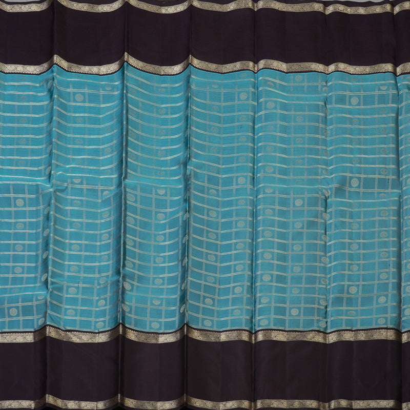 Hayagrivas Handloom Greyish-Blue Kanjivaram Silk Saree with Plum Purple Border KBF50D15-5