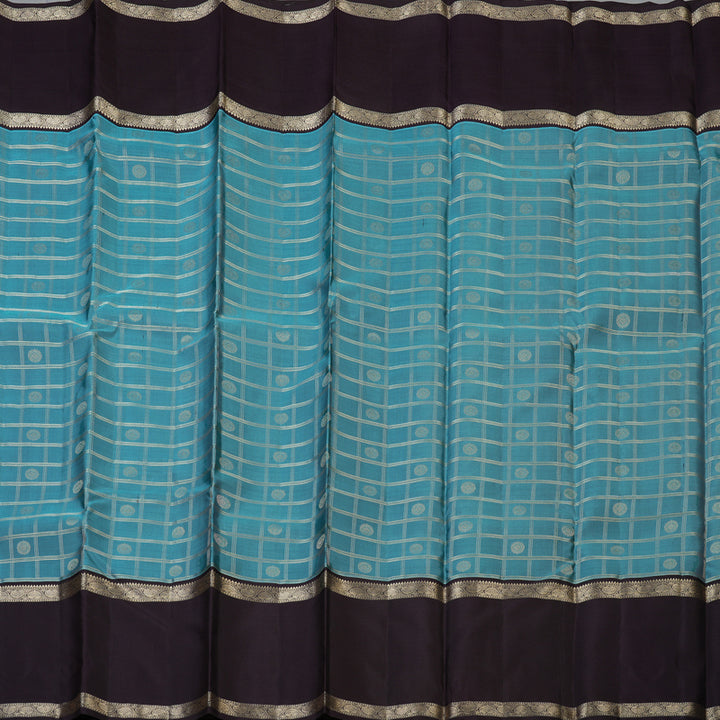 Hayagrivas Handloom Greyish-Blue Kanjivaram Silk Saree with Plum Purple Border KBF50D15-5
