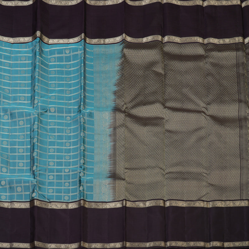 Hayagrivas Handloom Greyish-Blue Kanjivaram Silk Saree with Plum Purple Border KBF50D15-5
