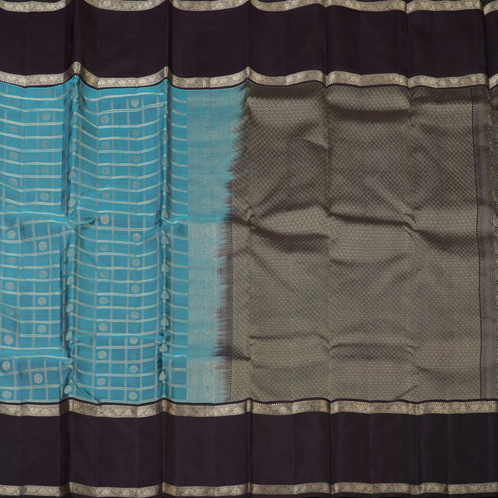 Hayagrivas Handloom Greyish-Blue Kanjivaram Silk Saree with Plum Purple Border KBF50D15-5