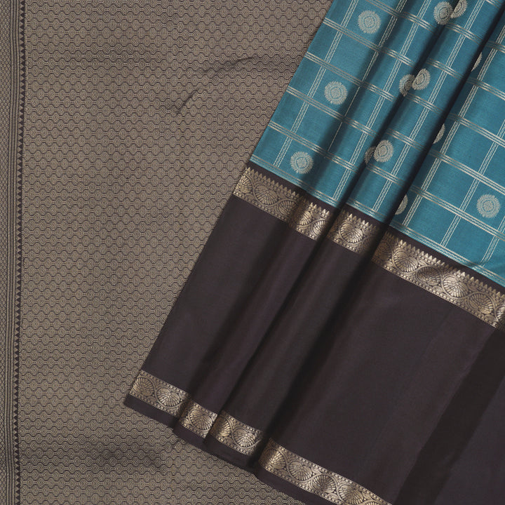 Hayagrivas Handloom Greyish-Blue Kanjivaram Silk Saree with Plum Purple Border KBF50D15-5