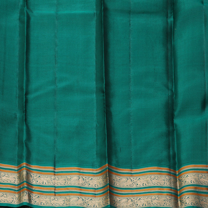 Hayagrivas Handloom Bright Peach Pink Kanjivaram Silk Saree with Green Border KBF50D20-1
