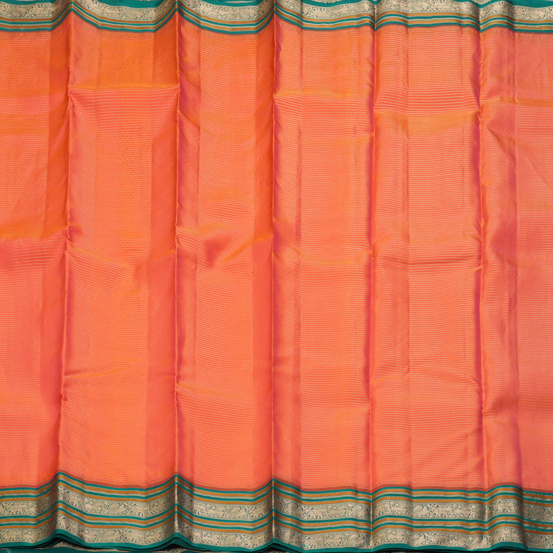Hayagrivas Handloom Bright Peach Pink Kanjivaram Silk Saree with Green Border KBF50D20-1