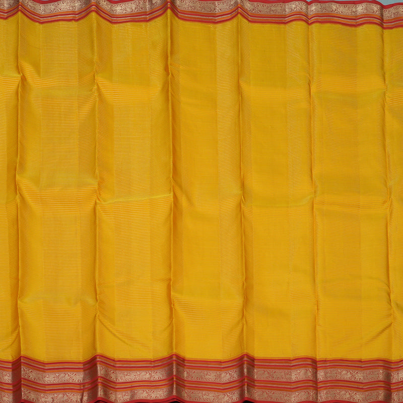 Hayagrivas Handloom Turmeric Yellow Kanjivaram Silk Saree with Red Border KBF50D20-3