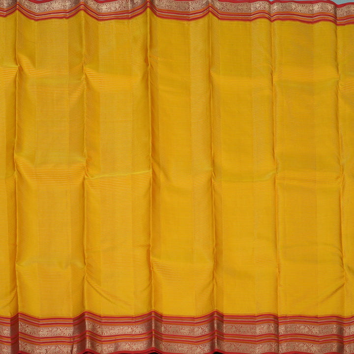 Hayagrivas Handloom Turmeric Yellow Kanjivaram Silk Saree with Red Border KBF50D20-3