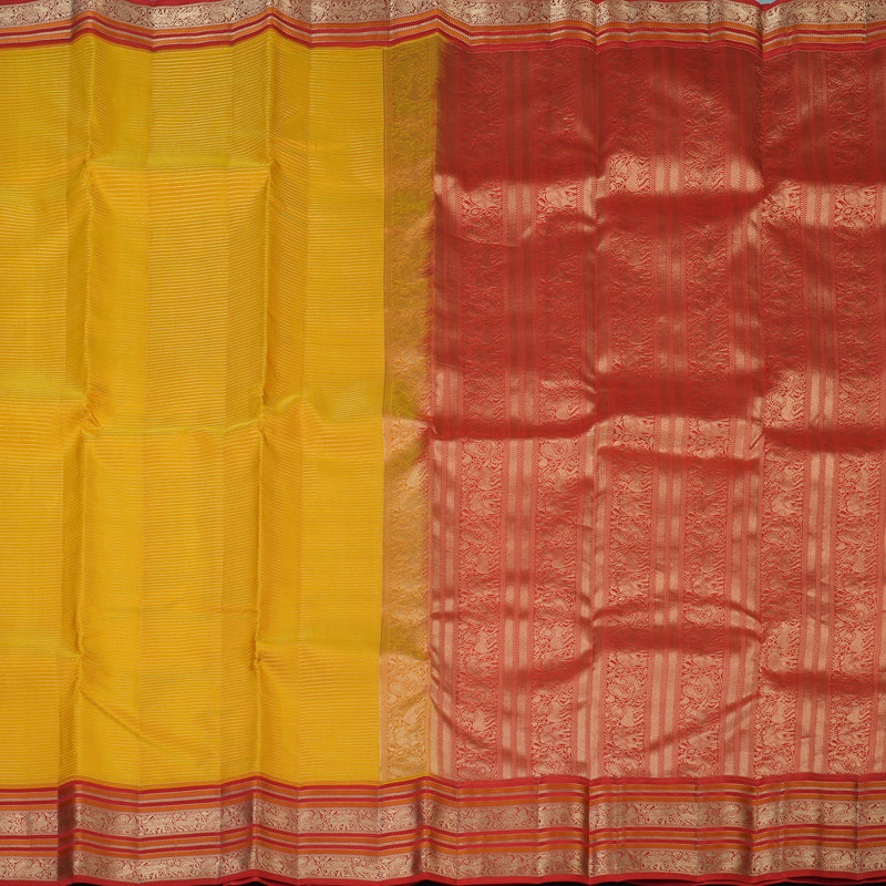 Hayagrivas Handloom Turmeric Yellow Kanjivaram Silk Saree with Red Border KBF50D20-3