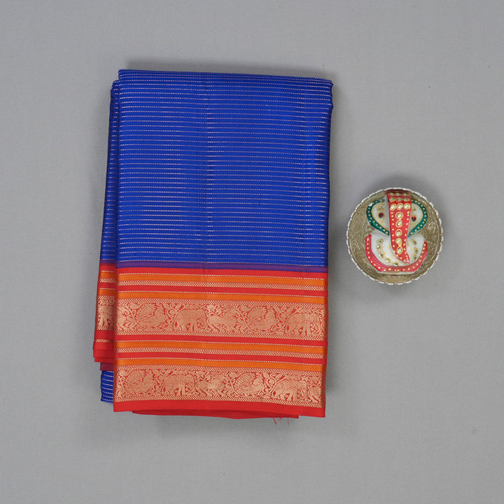 Hayagrivas Handloom Royal Blue Kanjivaram Silk Saree with Red Border KBF50D20-6