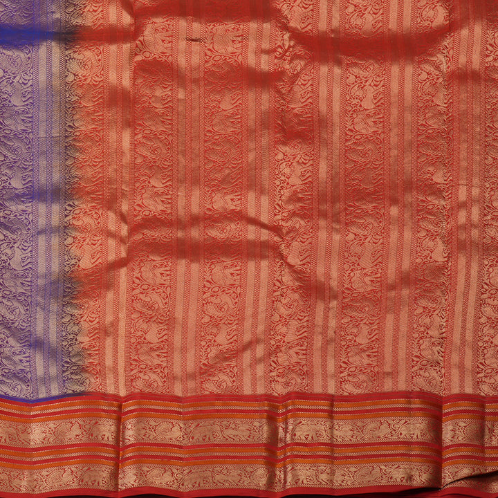 Hayagrivas Handloom Royal Blue Kanjivaram Silk Saree with Red Border KBF50D20-6