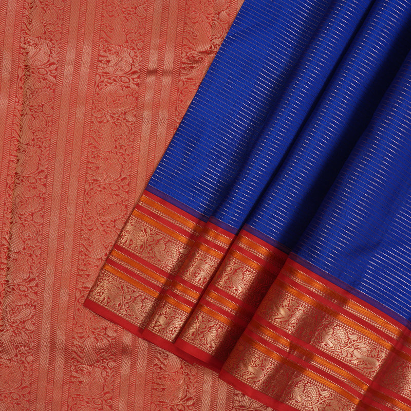 Hayagrivas Handloom Royal Blue Kanjivaram Silk Saree with Red Border KBF50D20-6