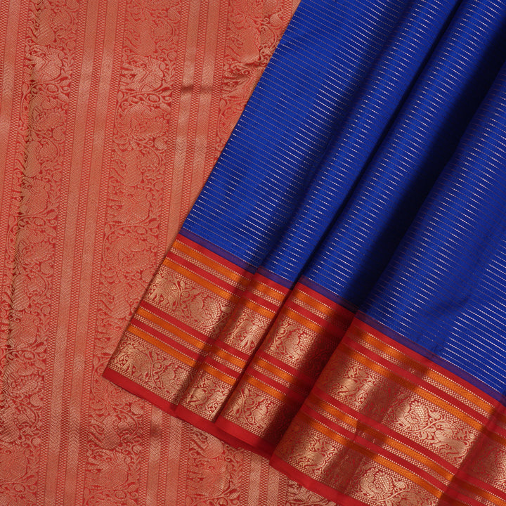 Hayagrivas Handloom Royal Blue Kanjivaram Silk Saree with Red Border KBF50D20-6