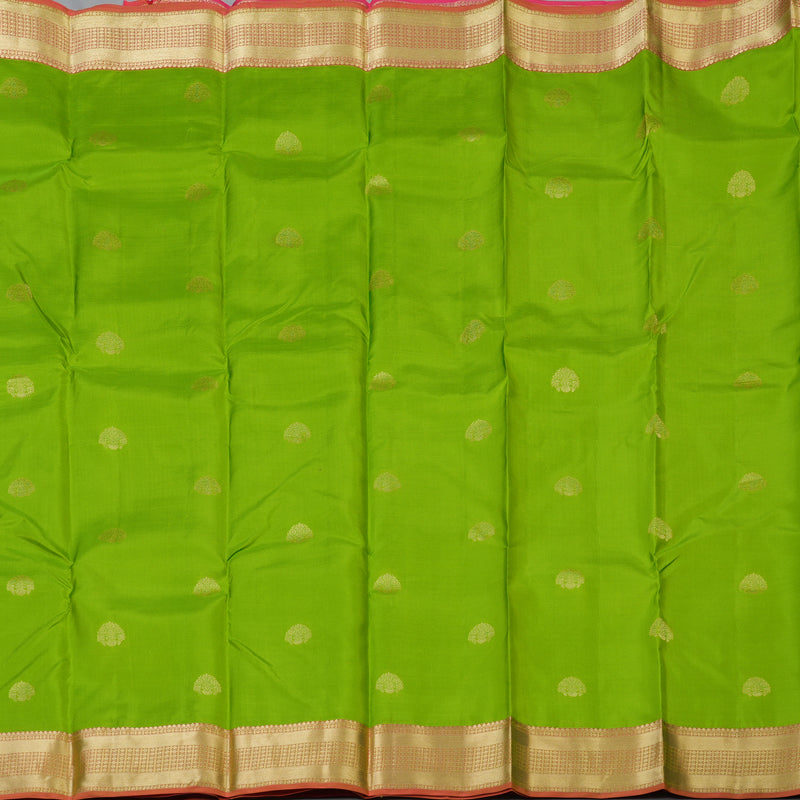 Hayagrivas Handloom Parrot Green Kanjivaram Silk Saree with Pink Border KBF50D22-4