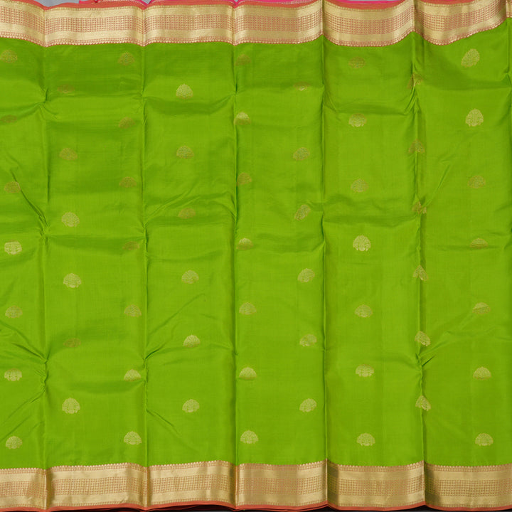 Hayagrivas Handloom Parrot Green Kanjivaram Silk Saree with Pink Border KBF50D22-4