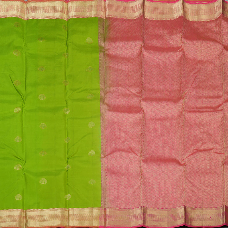 Hayagrivas Handloom Parrot Green Kanjivaram Silk Saree with Pink Border KBF50D22-4