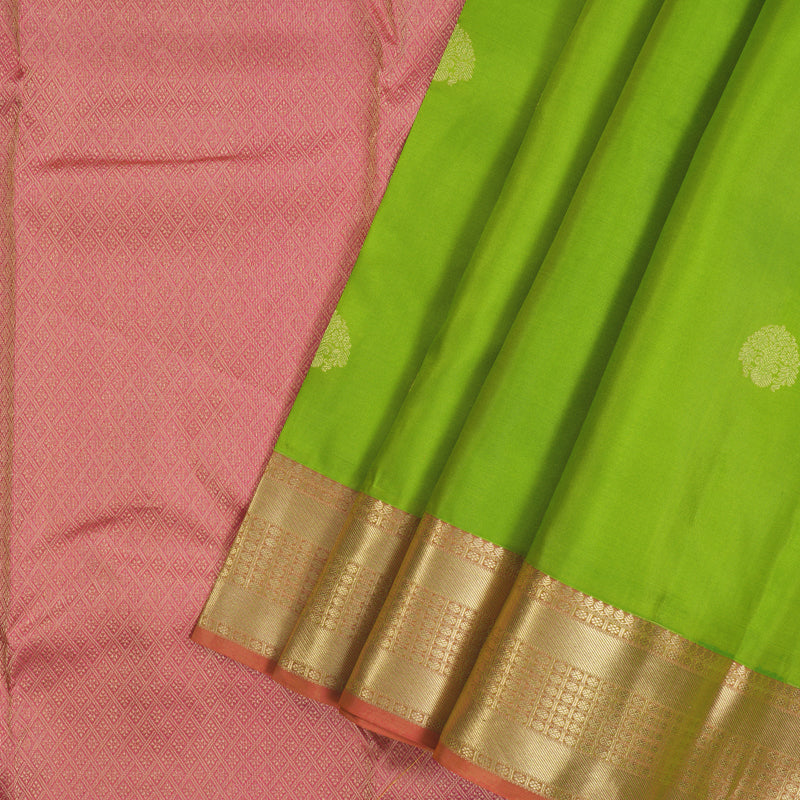 Hayagrivas Handloom Parrot Green Kanjivaram Silk Saree with Pink Border KBF50D22-4