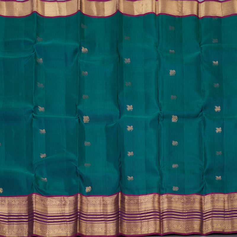 Hayagrivas Handloom Peacock Green Kanjivaram Silk Saree with Vadamalli Purple Border KBF50D23-4