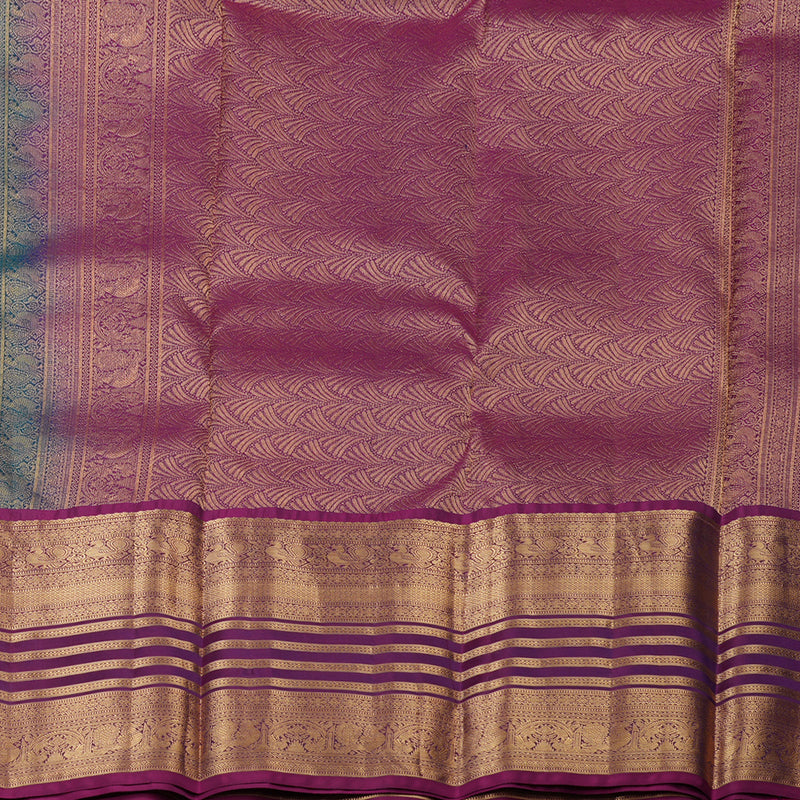 Hayagrivas Handloom Peacock Green Kanjivaram Silk Saree with Vadamalli Purple Border KBF50D23-4