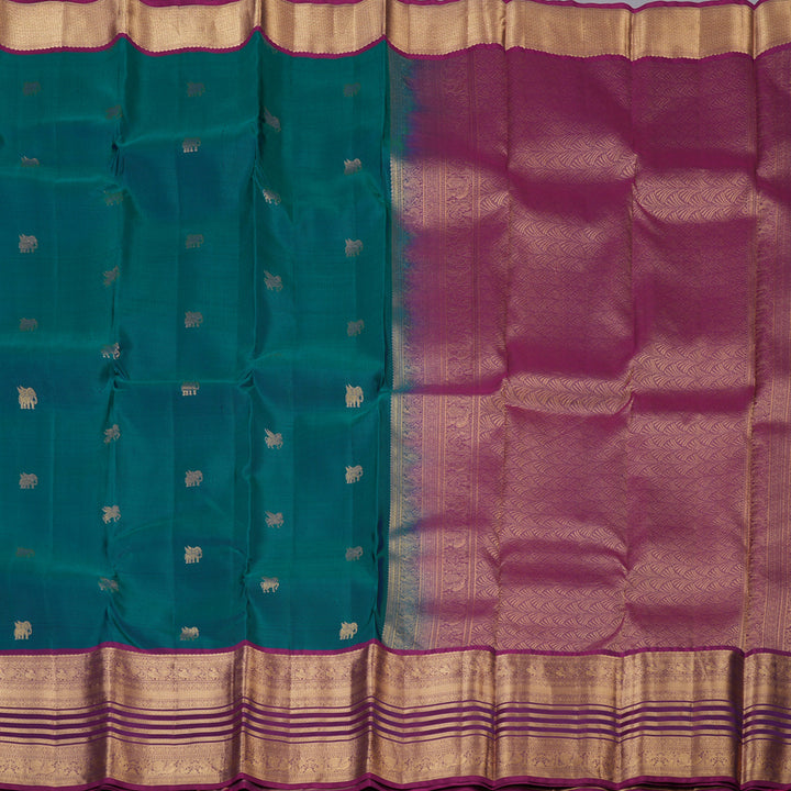 Hayagrivas Handloom Peacock Green Kanjivaram Silk Saree with Vadamalli Purple Border KBF50D23-4