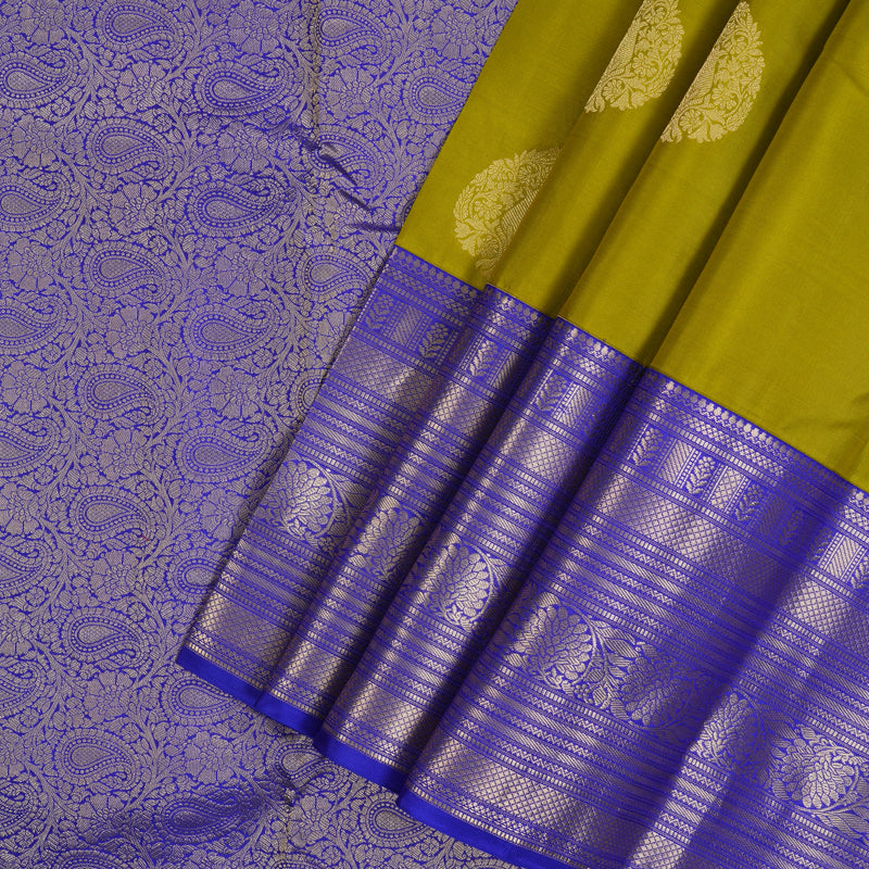 Hayagrivas Handloom Light Green Kanjivaram Silk Saree with MS Blue Border KBF50D24-3