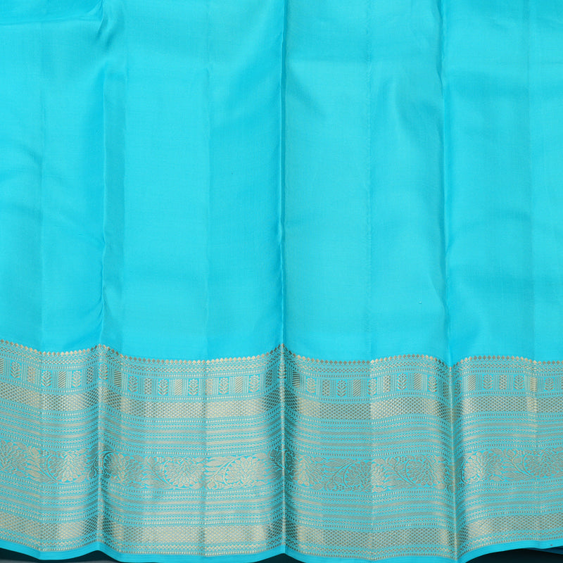 Hayagrivas Handloom Lime Green Kanjivaram Silk Saree with Sky Blue Border KBF50D24-4
