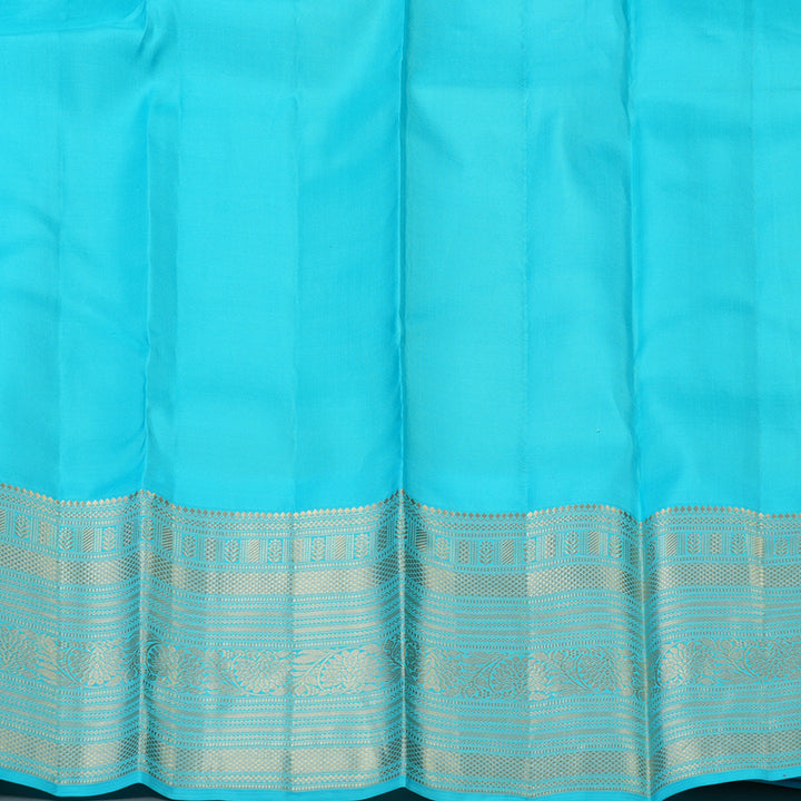 Hayagrivas Handloom Lime Green Kanjivaram Silk Saree with Sky Blue Border KBF50D24-4