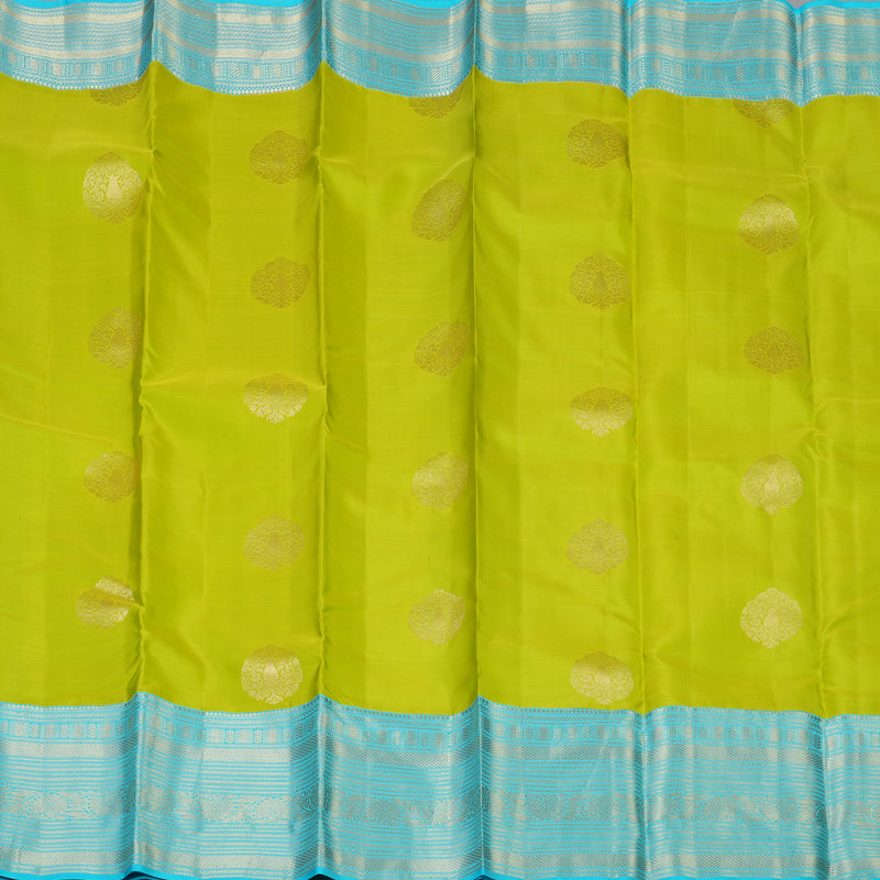 Hayagrivas Handloom Lime Green Kanjivaram Silk Saree with Sky Blue Border KBF50D24-4