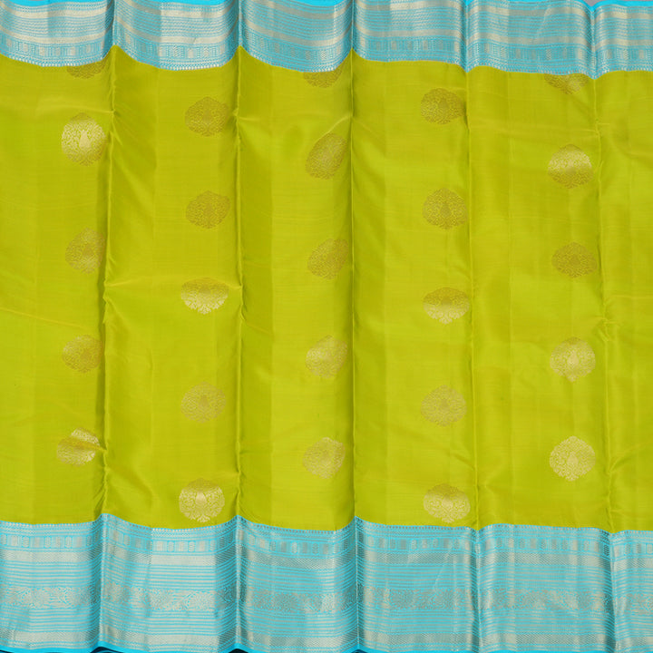 Hayagrivas Handloom Lime Green Kanjivaram Silk Saree with Sky Blue Border KBF50D24-4