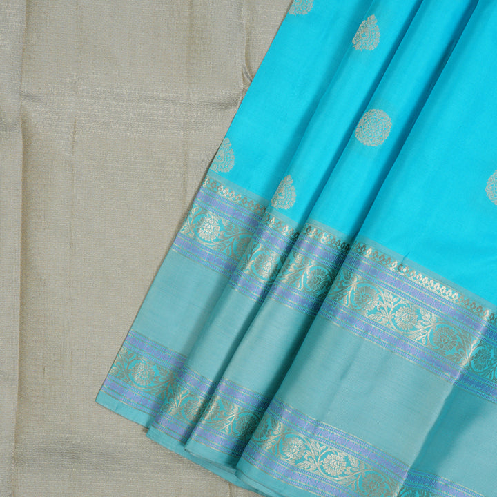 Hayagrivas Handloom Sky Blue Kanjivaram Silk Saree KBF50D25-3