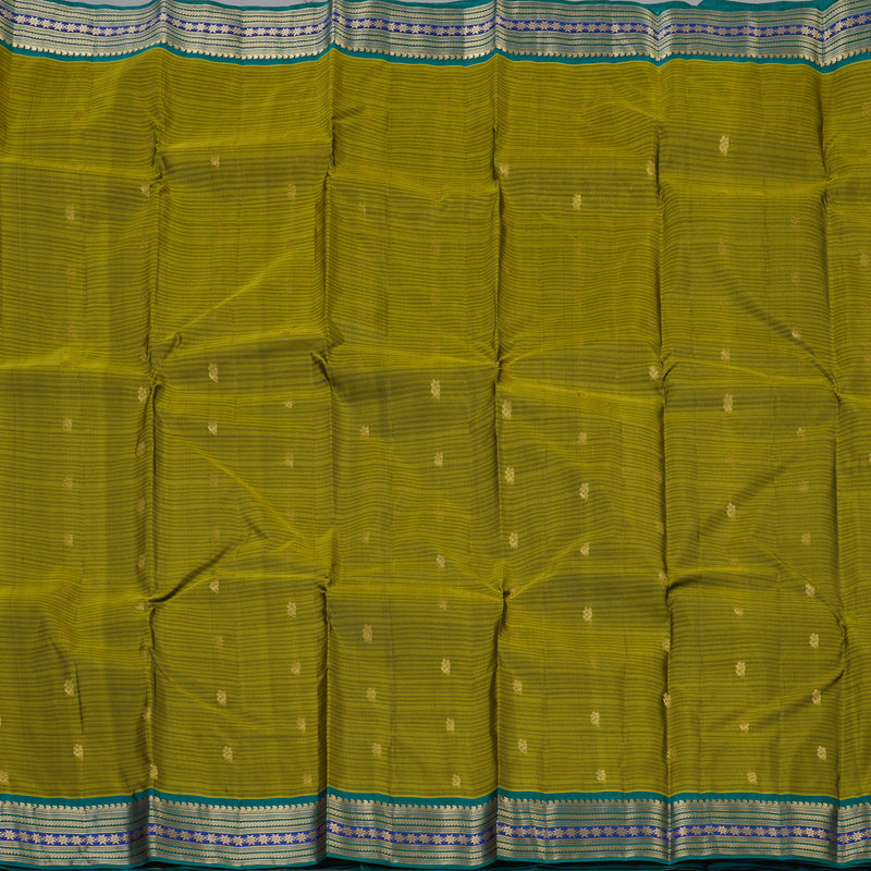 Hayagrivas Handloom Olive Green Kanjivaram Silk Saree with Teal Green Border KBF50D3-1