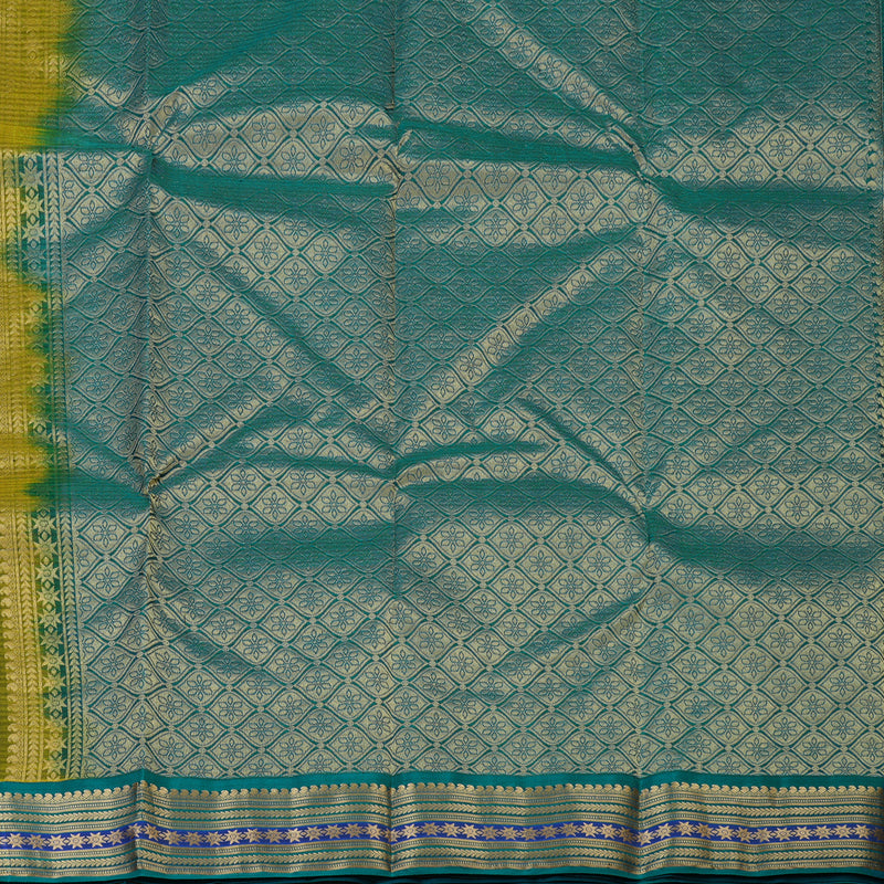 Hayagrivas Handloom Olive Green Kanjivaram Silk Saree with Teal Green Border KBF50D3-1