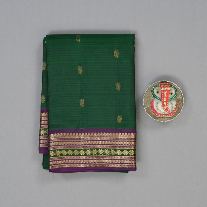 Hayagrivas Handloom Bottle Green Kanjivaram Silk Saree with Violet Border KBF50D3-8