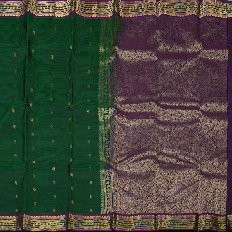 Hayagrivas Handloom Bottle Green Kanjivaram Silk Saree with Violet Border KBF50D3-8