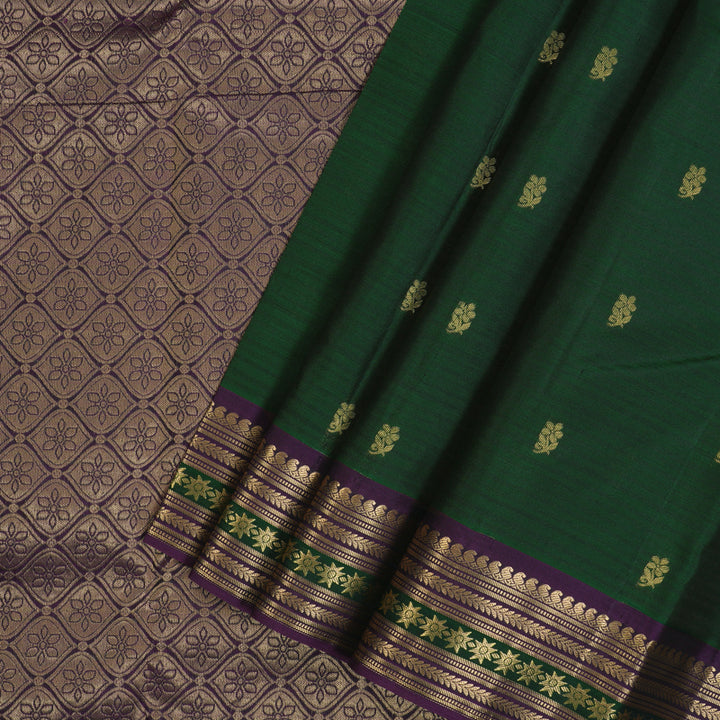 Hayagrivas Handloom Bottle Green Kanjivaram Silk Saree with Violet Border KBF50D3-8