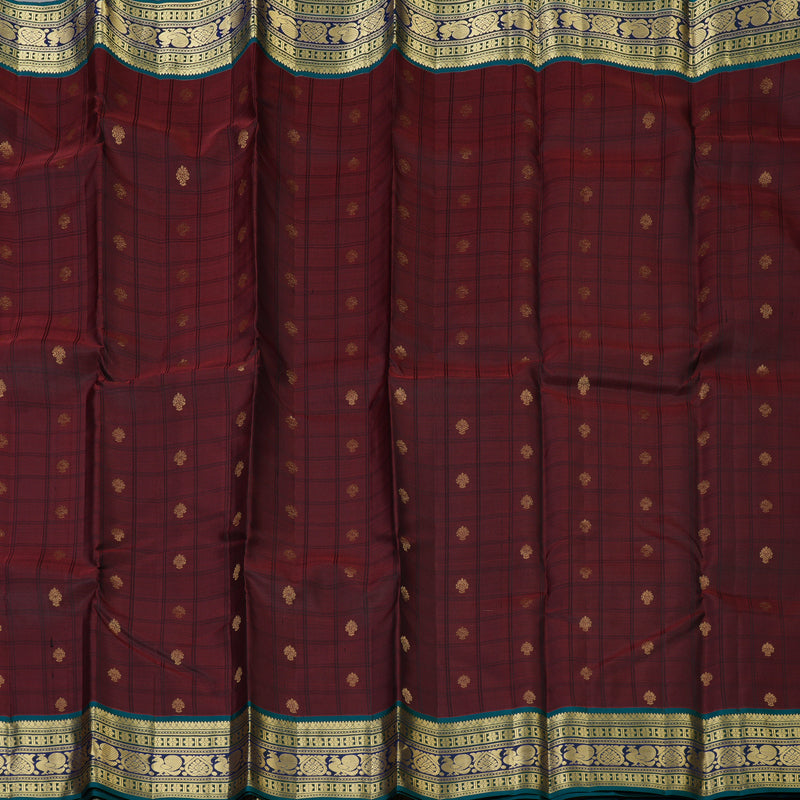 Hayagrivas Handloom Wine Maroon Kanjivaram Silk Saree with Ramar Green Border KBF50D5-4