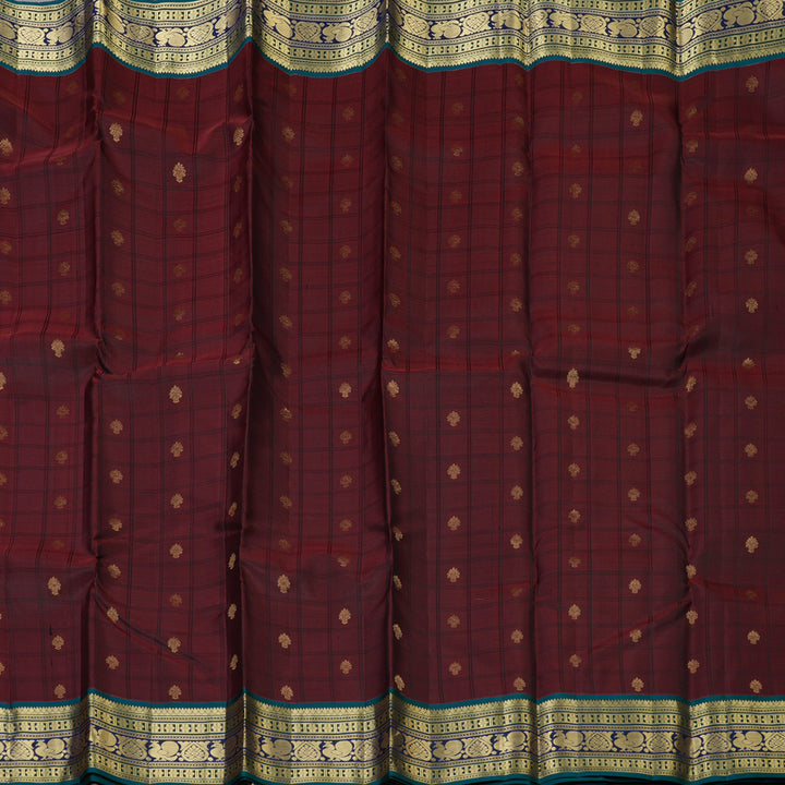 Hayagrivas Handloom Wine Maroon Kanjivaram Silk Saree with Ramar Green Border KBF50D5-4