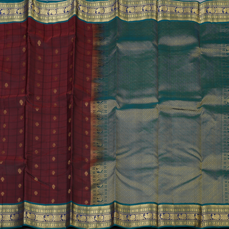 Hayagrivas Handloom Wine Maroon Kanjivaram Silk Saree with Ramar Green Border KBF50D5-4
