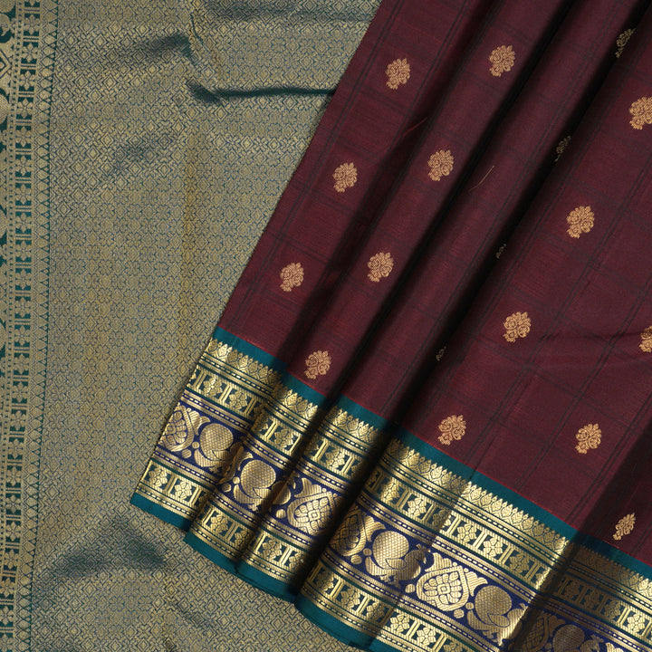 Hayagrivas Handloom Wine Maroon Kanjivaram Silk Saree with Ramar Green Border KBF50D5-4
