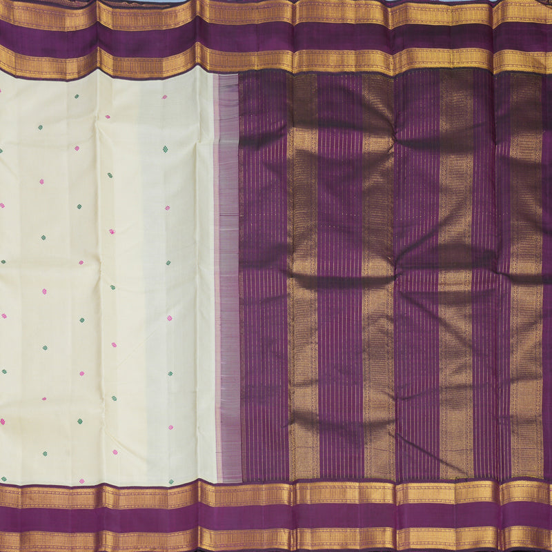 Hayagrivas Handloom Beige Kanjivaram Silk Saree with Purple Border KBF510F10-1