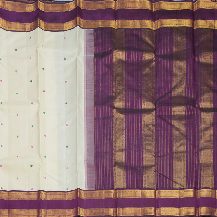 Hayagrivas Handloom Beige Kanjivaram Silk Saree with Purple Border KBF510F10-1