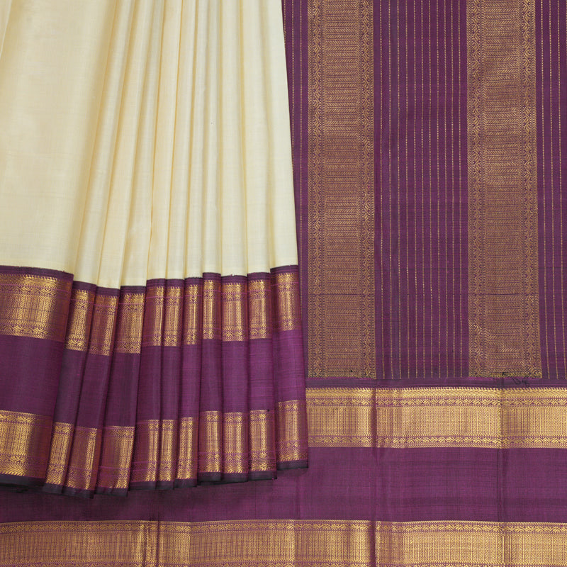 Hayagrivas Handloom Beige Kanjivaram Silk Saree with Purple Border KBF510F10-1