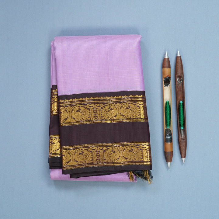 Hayagrivas Handloom Lilac Kanjivaram Silk Saree with Deep Wine Border KBF510F11-1