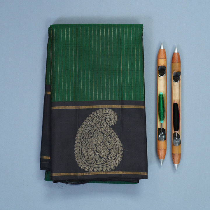 Hayagrivas Handloom Bottle Green Kanjivaram Silk Saree with Black Border KBF510F12-1
