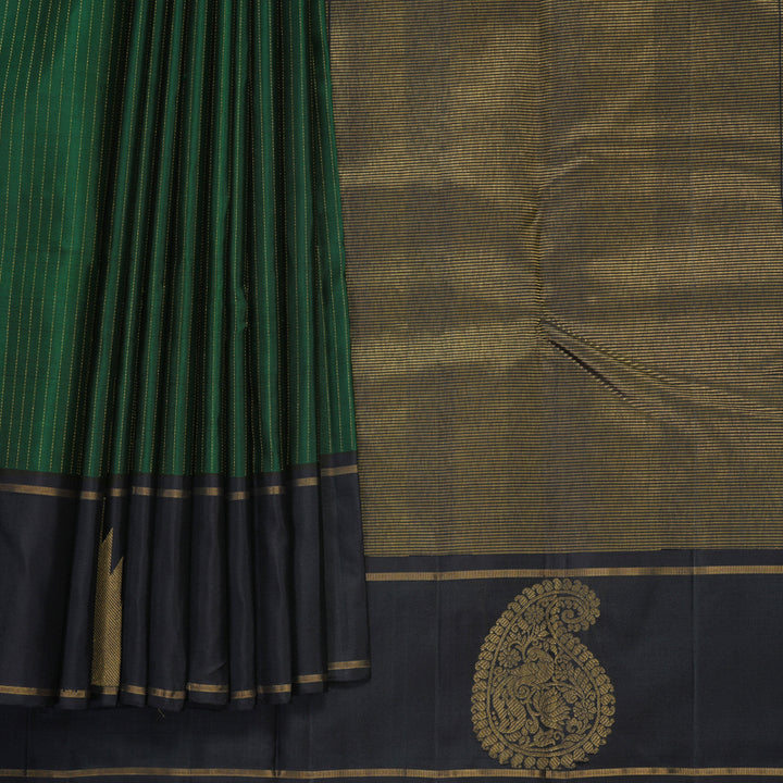 Hayagrivas Handloom Bottle Green Kanjivaram Silk Saree with Black Border KBF510F12-1