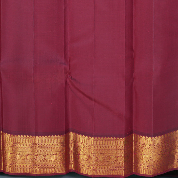 Hayagrivas Handloom Creamy Ivory Kanjivaram Silk Saree with Wine Maroon Border KBF510F7-1