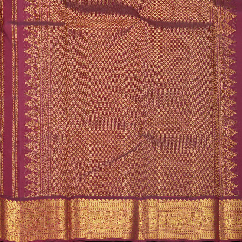 Hayagrivas Handloom Creamy Ivory Kanjivaram Silk Saree with Wine Maroon Border KBF510F7-1