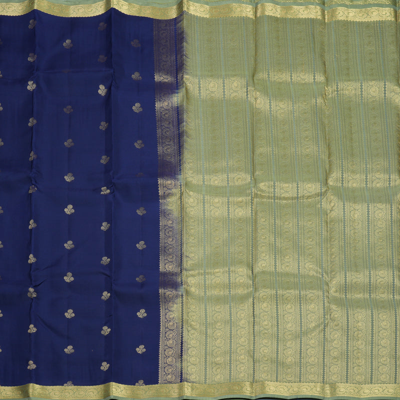 Hayagrivas Handloom Navy Blue Kanjivaram Silk Saree with Elaichi Green Border KBF511F1-5