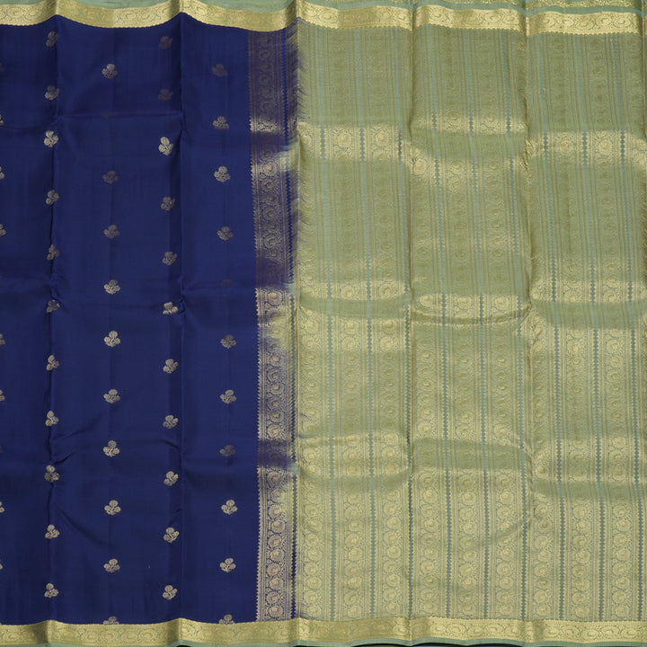 Hayagrivas Handloom Navy Blue Kanjivaram Silk Saree with Elaichi Green Border KBF511F1-5