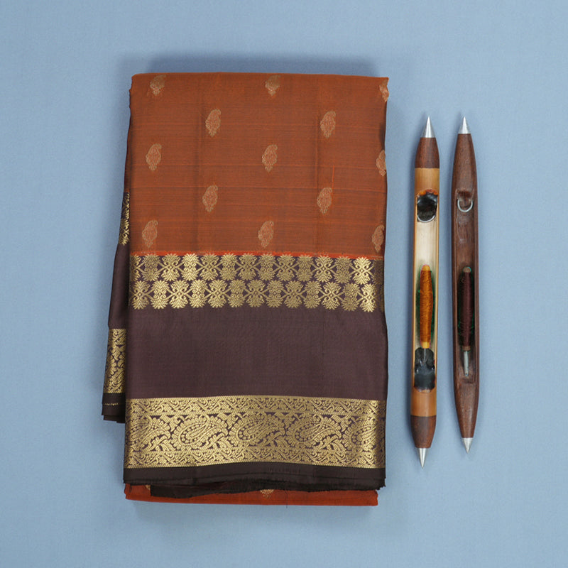 Hayagrivas Handloom Rust Orange Kanjivaram Silk Saree with Brown Border KBF511F2-3