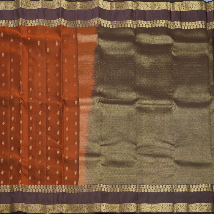 Hayagrivas Handloom Rust Orange Kanjivaram Silk Saree with Brown Border KBF511F2-3