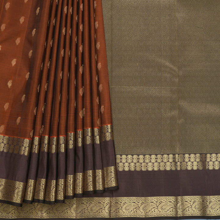 Hayagrivas Handloom Rust Orange Kanjivaram Silk Saree with Brown Border KBF511F2-3
