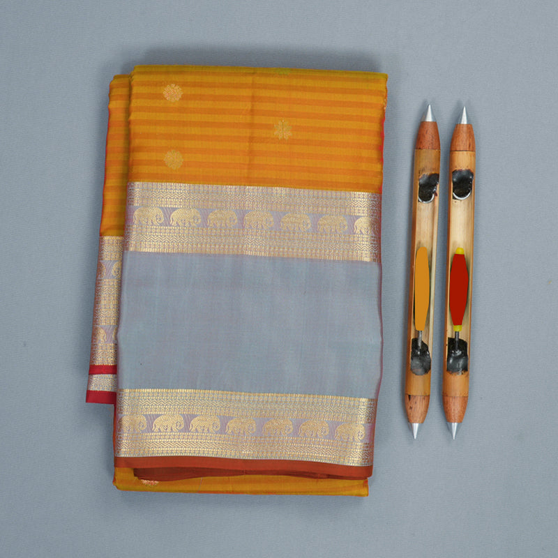 Hayagrivas Handloom Golden Orange Stripes Kanjivaram Silk Saree KBF511F3-5